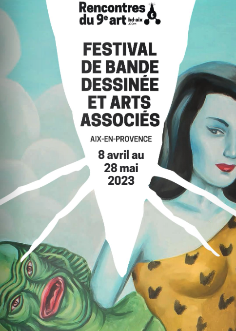 dessin graphique rencontres du 9ème art. Festival de bande dessinée et arts associés. femme jaune bleu vert 